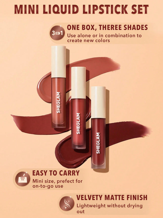 SHEGLAM Matte Allure Mini Liquid Lipstick Set-Private Tour 3 Pcs/Set Long Lasting  Lipstick