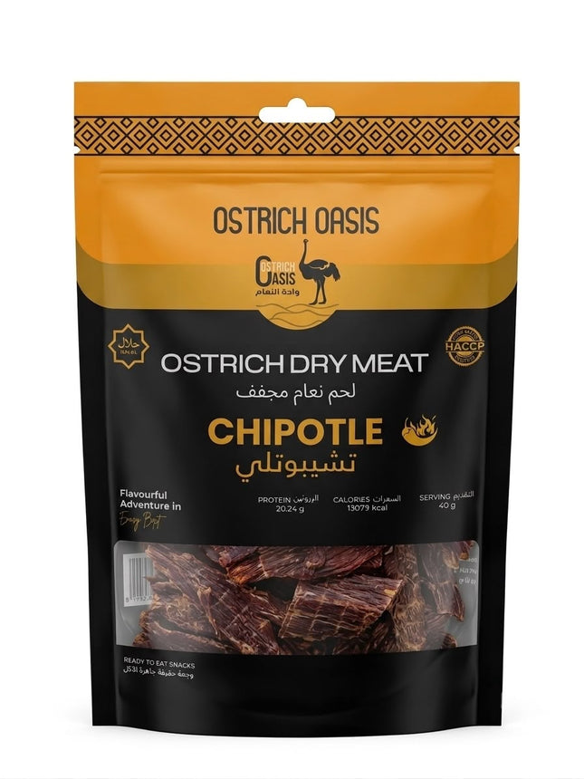 Ostrich Oasis, Ostrich Dry Meat, Chipotle Flavour, 40g Pack