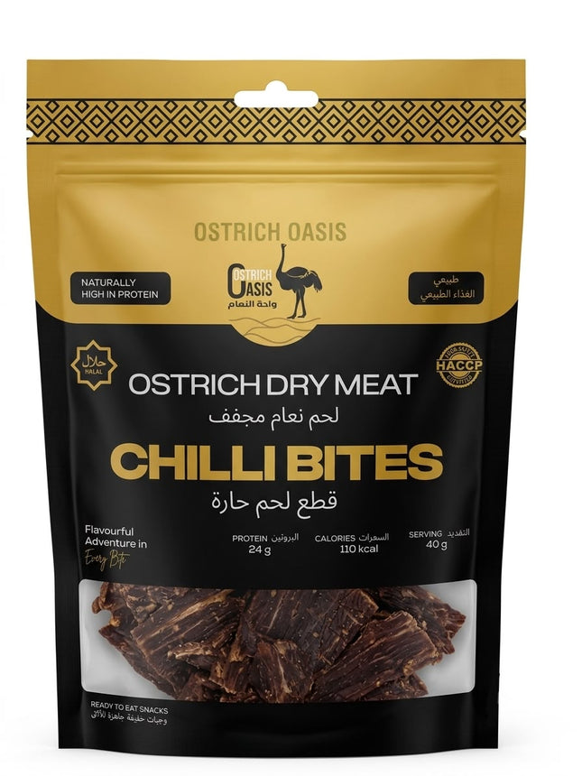 Ostrich Oasis,Ostrich Dry Meat Chilli, 40g Pack