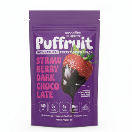 Innocent Sweets Puffruit Freeze Dries Strawberry Dark Chocolate. 75g