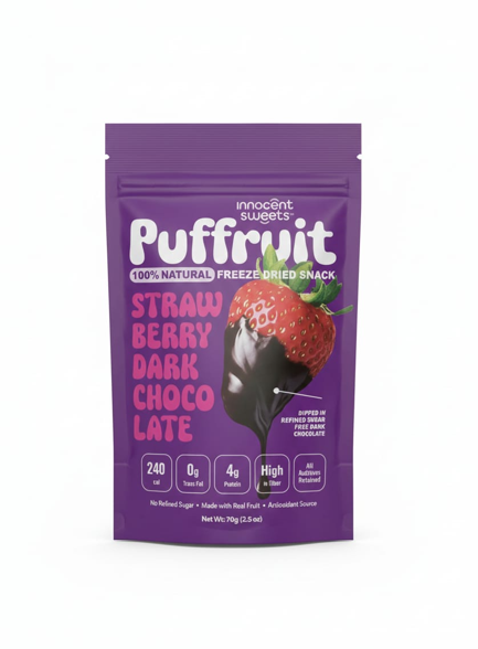 Innocent Sweets Puffruit Freeze Dries Strawberry Dark Chocolate. 75g