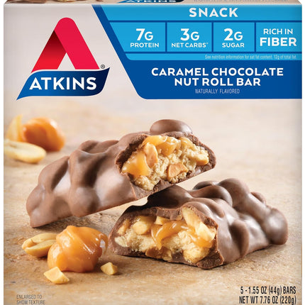 Atkins Caramel Chocolate Nut Roll Bar 5 x 44g