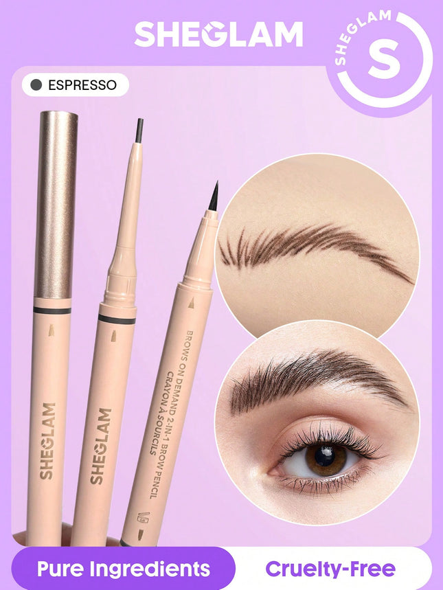 SHEGLAM Brows On Demand 2-In-1 Brow Pencil - Espresso  Waterproof Liquid Eyebrow Pen